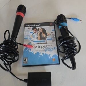 SingStar Pop for PlayStation 2 with singstar microphone And USB Adapter